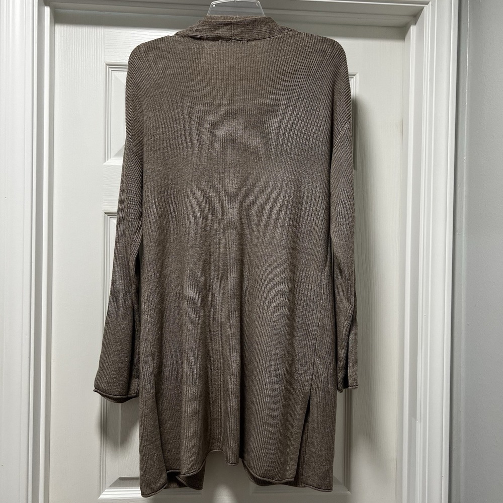 Open Front Ribbed Knit Long Cardigan Sweater Taupe XL - Picture 2 of 10